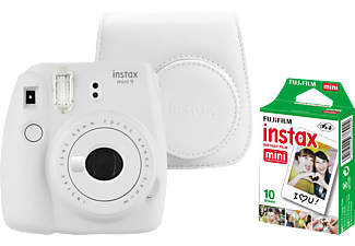 FUJIFILM Instax Mini 9 + Case + Film Sofortbildkamera, Smoky White