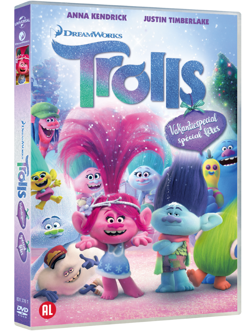 Trolls DVD-hoes met meerdere tekenfilmfiguren.