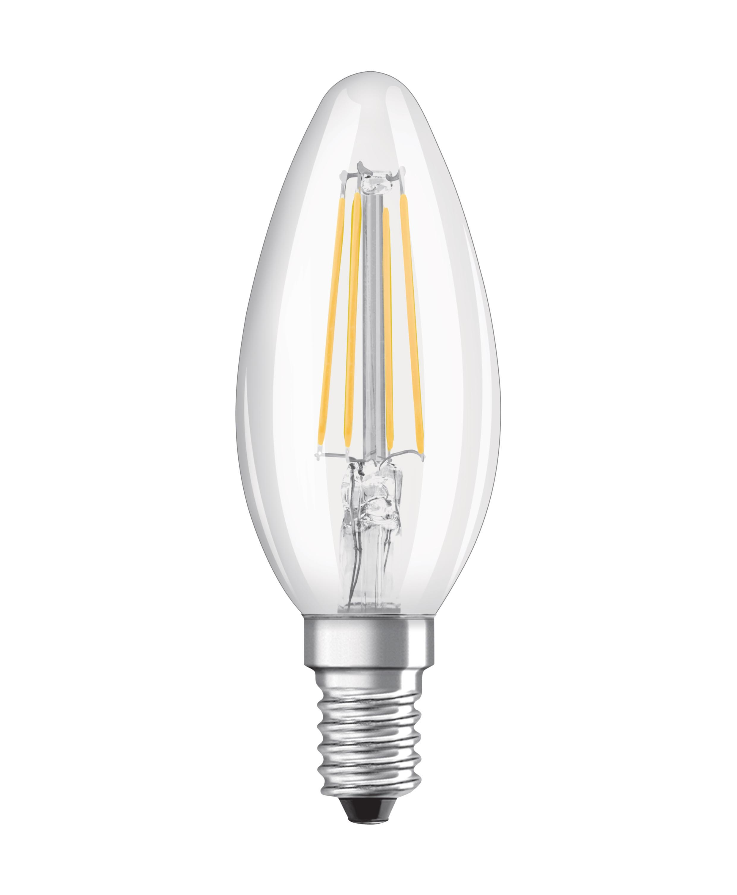 Ampoule en verre transparent avec filaments jaunes visibles et base argentée.