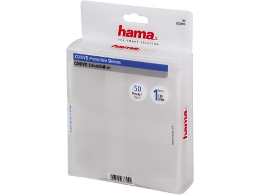 HAMA 33809 CD/DVD PROTECTIVE SLEEVES CLEAR 50PCS - Coperture protettive (Trasparente)