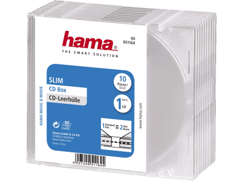 HAMA 51164 CD SLIM BOX CLEAR 10PCS - Leerhülle Slim (Transparent)