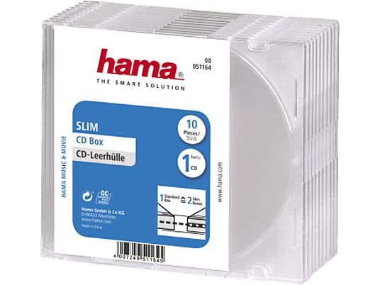 HAMA 51164 CD SLIM BOX CLEAR 10PCS - Scafo vuoto Slim (Trasparente)