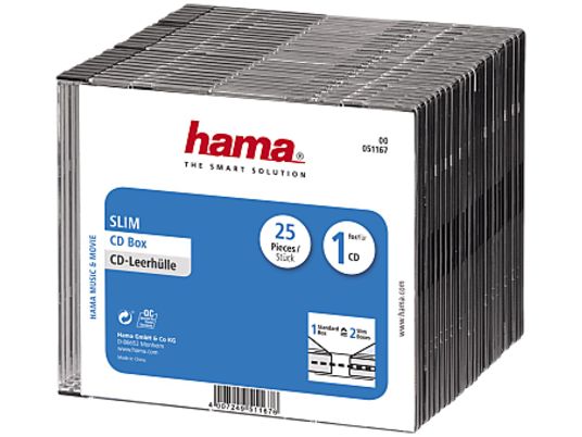 HAMA Boîtier plastique mince pour stockage CD, noir (pack de 25) - Boîtiers vides CD (Noir)