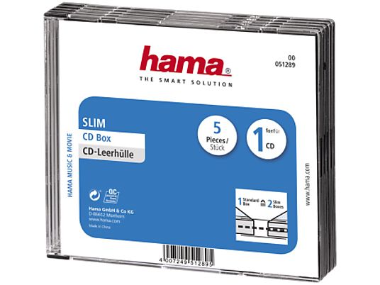 HAMA Storage CD slim jewel case, nero / trasparente (pacchetto di 5 ) - Custodie vuote per CD (Nero/trasparente)