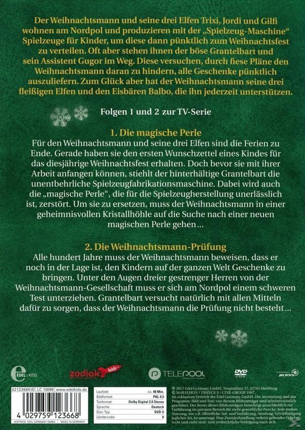 DVD-Rückseite. Text, der eine Weihnachtsgeschichte mit Illustrationen detailliert.