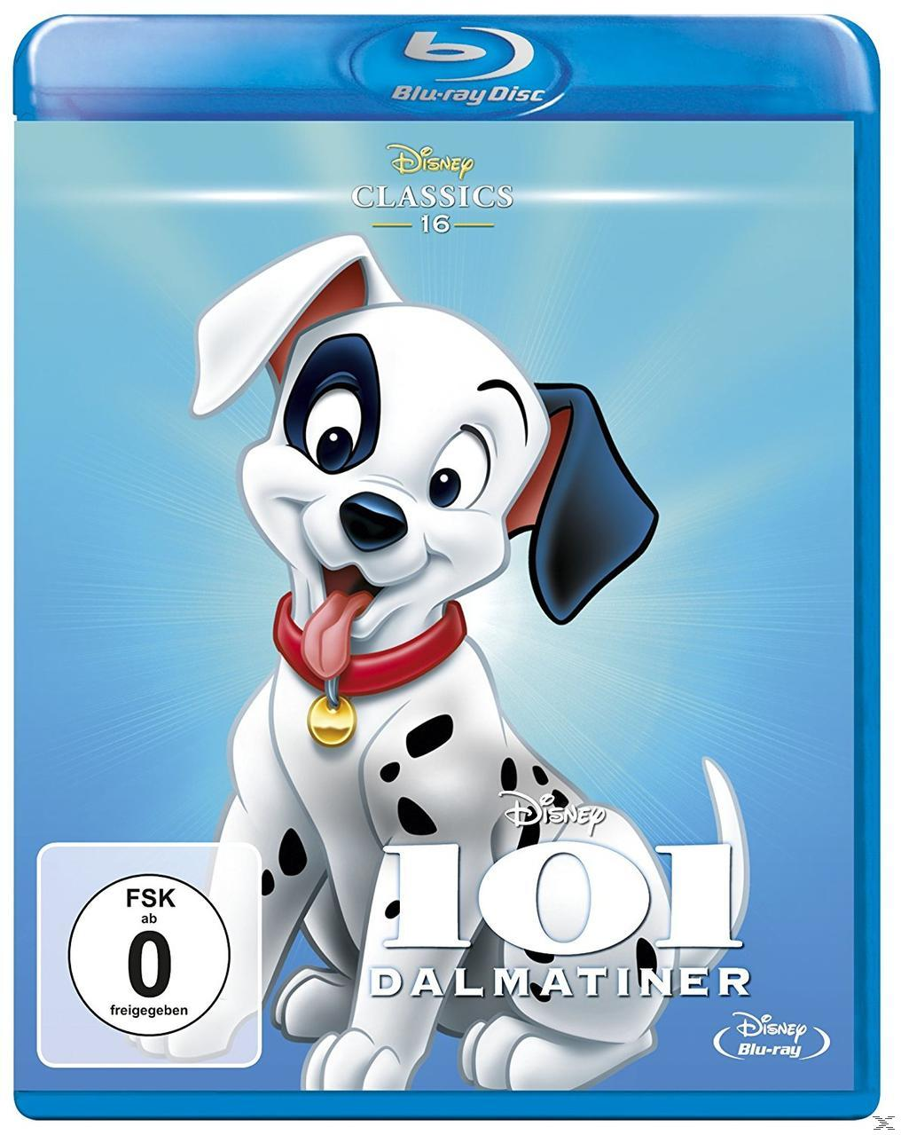 101 Dalmatiner Blu-ray-Hülle. Ein Zeichentrick-Dalmatiner mit rotem Halsband ist auf dem Cover.
