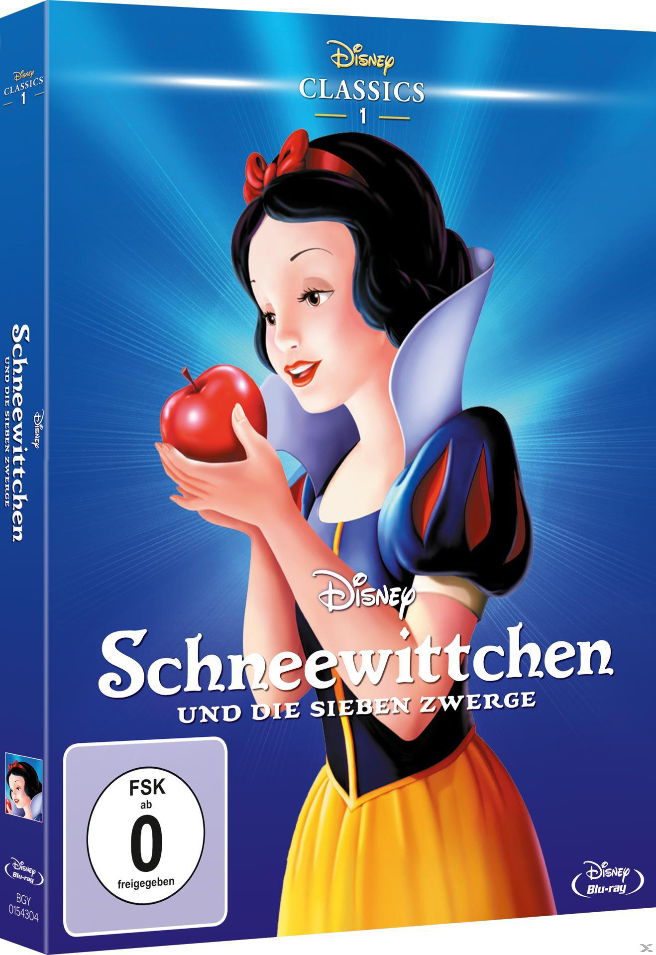 DVD-Hülle von Schneewittchen, mit Titel und Schneewittchen mit Apfel.