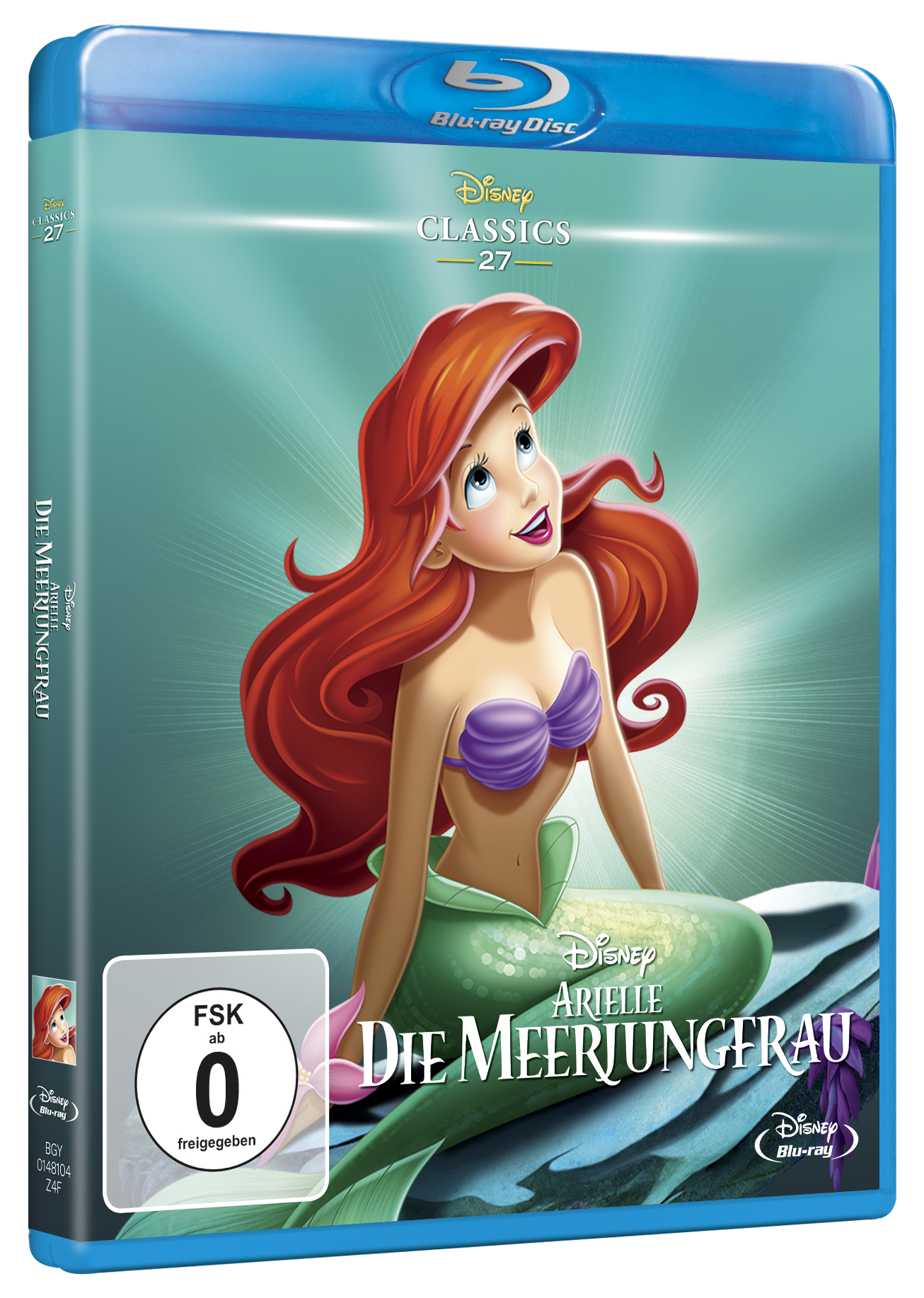 DVD-Hülle von Arielle. Arielle ist auf dem Cover, mit blauem Hintergrund.