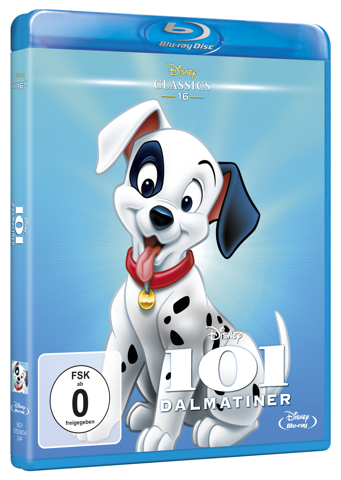 DVD-Hülle von 101 Dalmatinern. Dalmatiner-Welpe auf dem Cover. Blaue Hülle, weißer Hintergrund.
