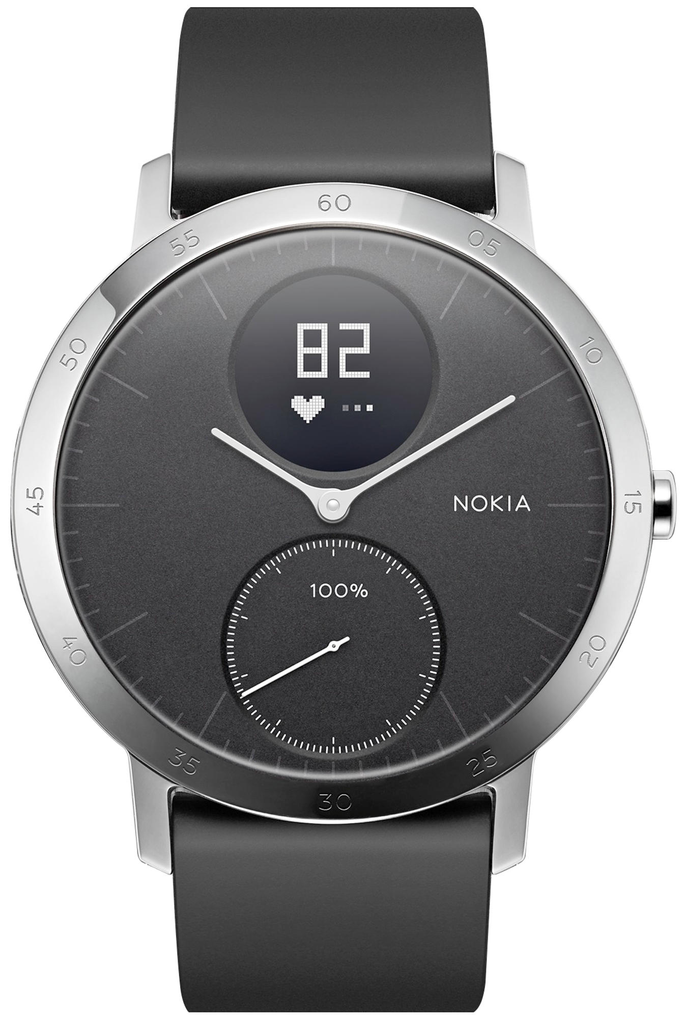 NOKIA Activité STEEL HR Fitnesstracker Edelstahl Silikonband, 40 mm, Schwarz