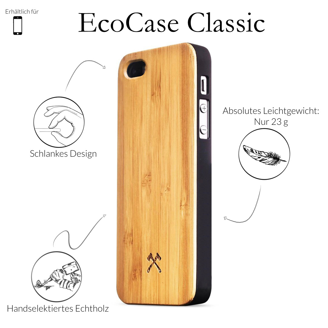 5S, iPhone Apple, 5, Kirsch/Schwarz EcoCase WOODCESSORIES Backcover, SE (2016), iPhone iPhone Classic,