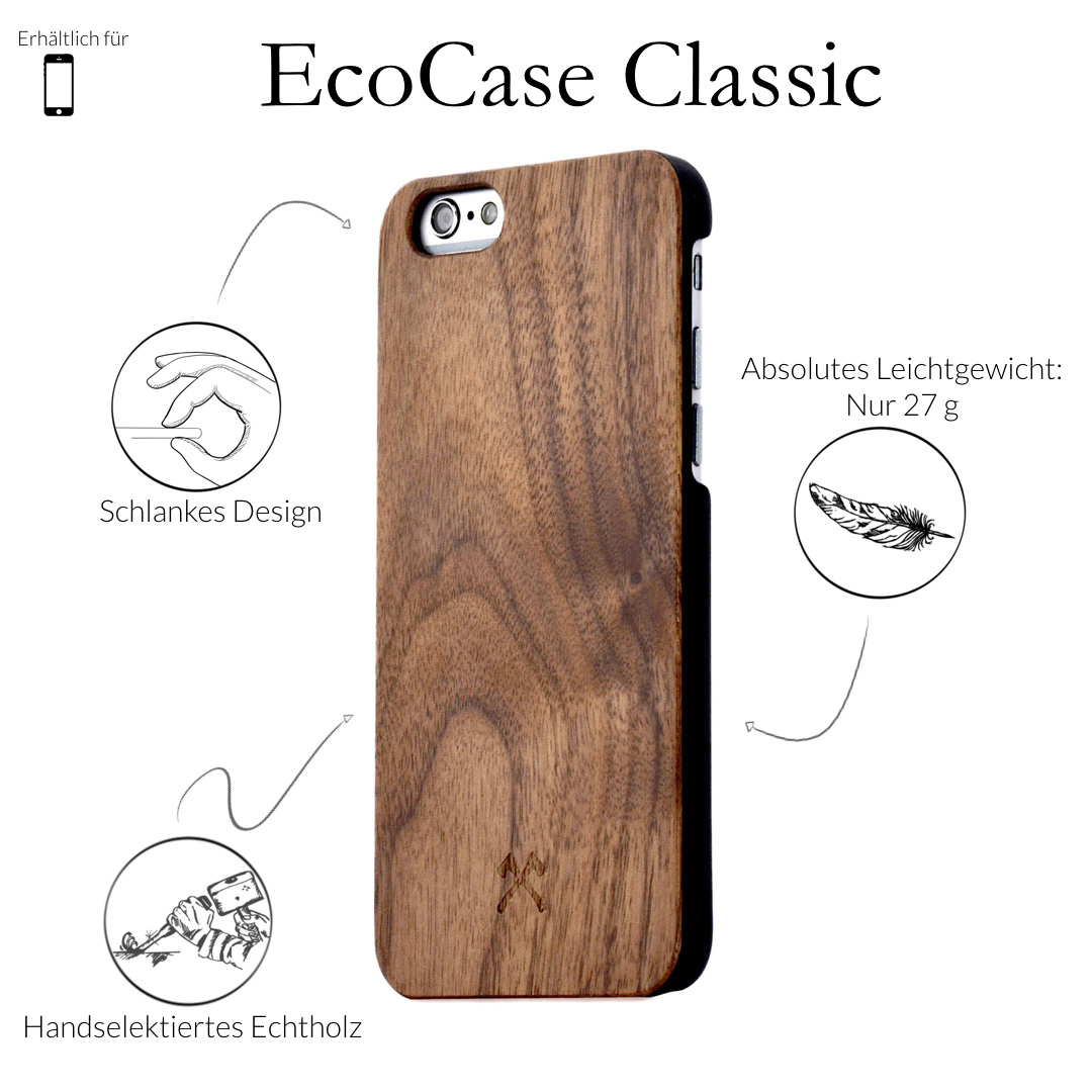 WOODCESSORIES EcoCase iPhone Walnuss/Schwarz 6s, iPhone Classic, Backcover, Apple, 6,