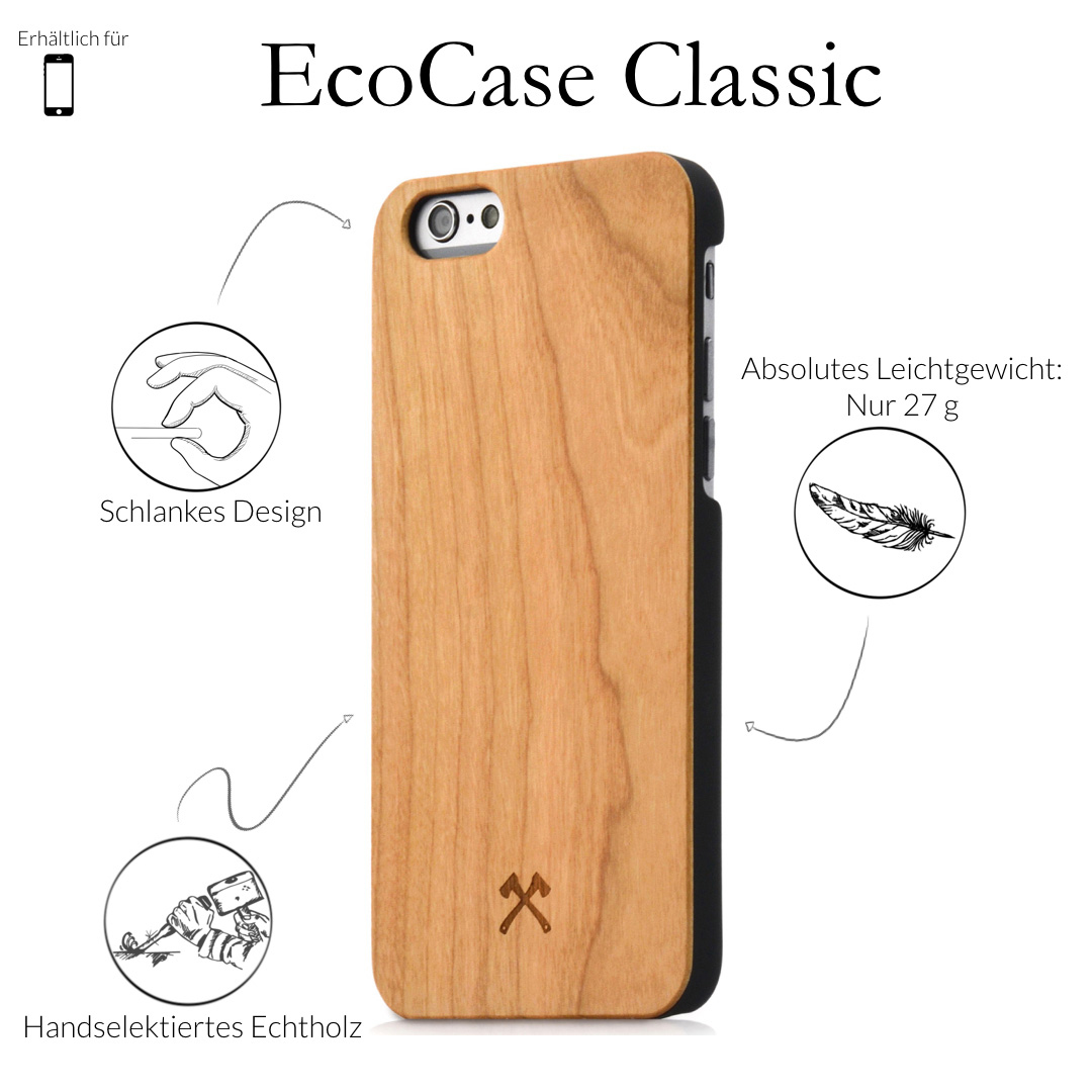 6, Backcover, Apple, iPhone Classic, Kirsch/Schwarz EcoCase WOODCESSORIES 6s, iPhone