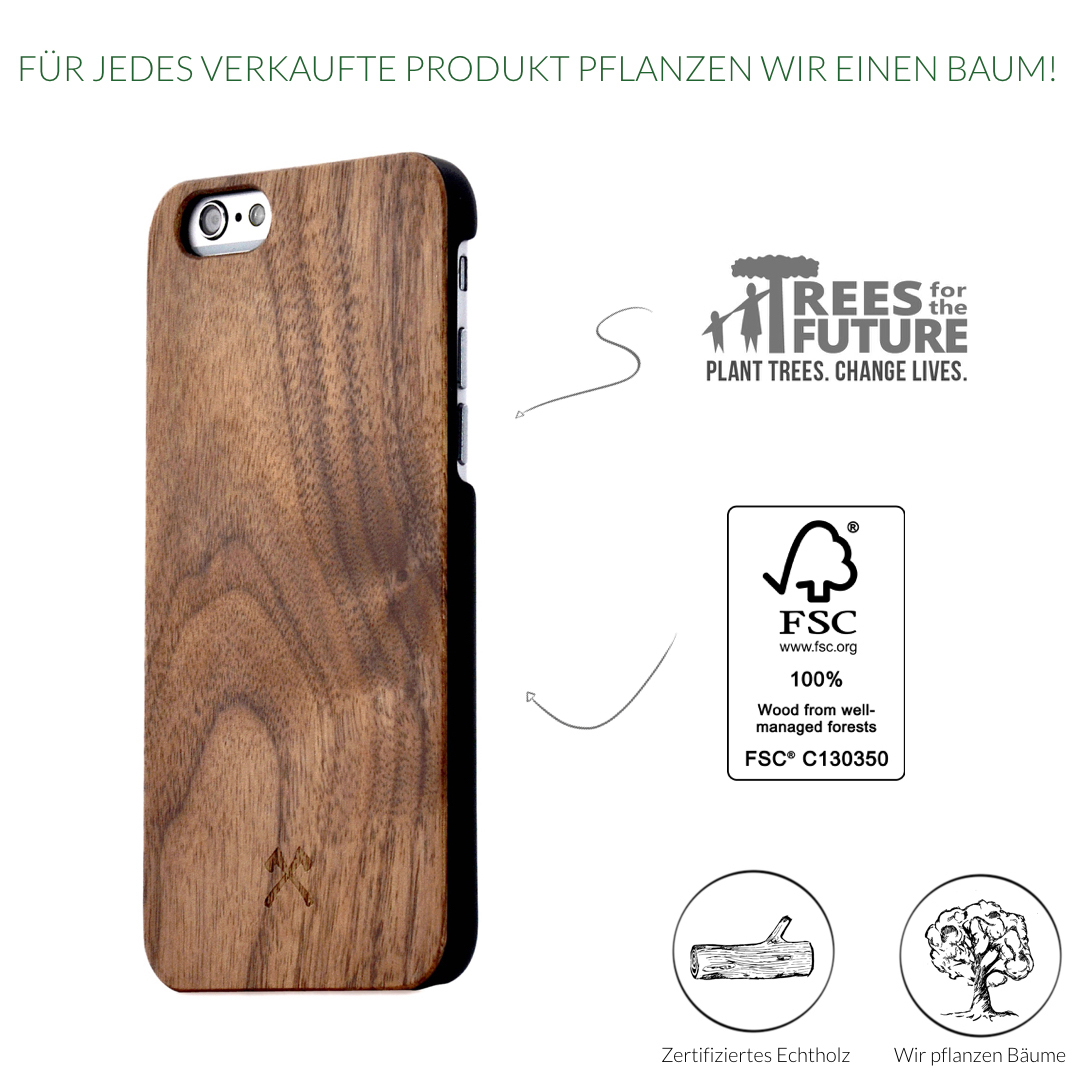 Classic, Walnuss/Schwarz iPhone 6, Backcover, EcoCase 6s, WOODCESSORIES iPhone Apple,
