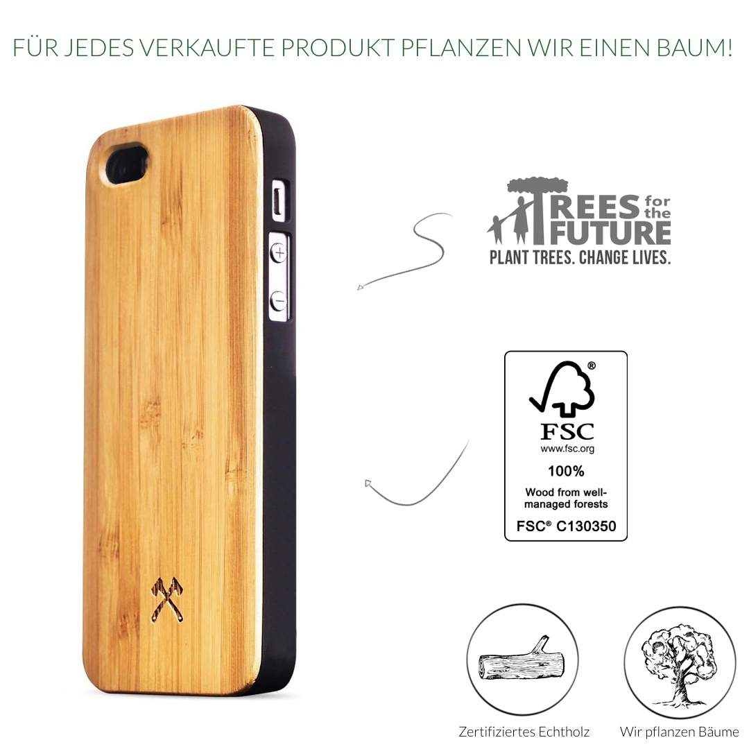 WOODCESSORIES EcoCase Classic, Backcover, Apple, iPhone 5, iPhone 5S, iPhone SE (2016), Kirsch/Schwarz