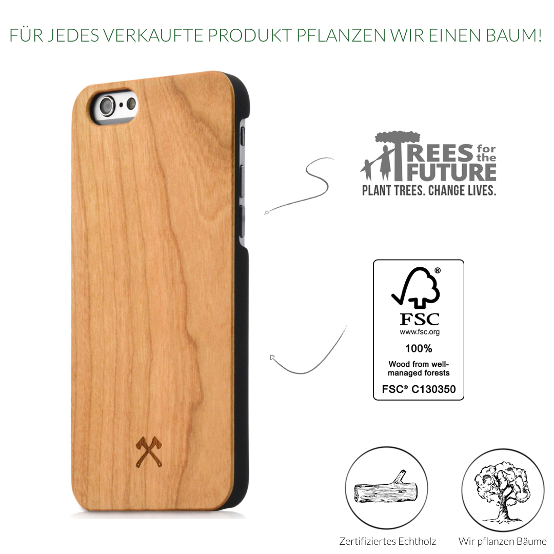 WOODCESSORIES EcoCase Kirsch/Schwarz Classic, 6s, iPhone Apple, 6, iPhone Backcover