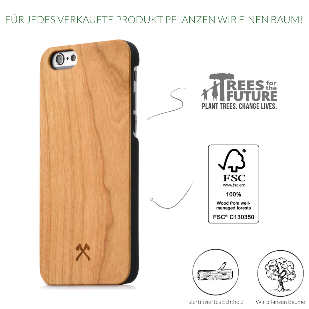 WOODCESSORIES EcoCase Classic, Backcover, Apple, iPhone 6, iPhone 6s, Kirsch/Schwarz