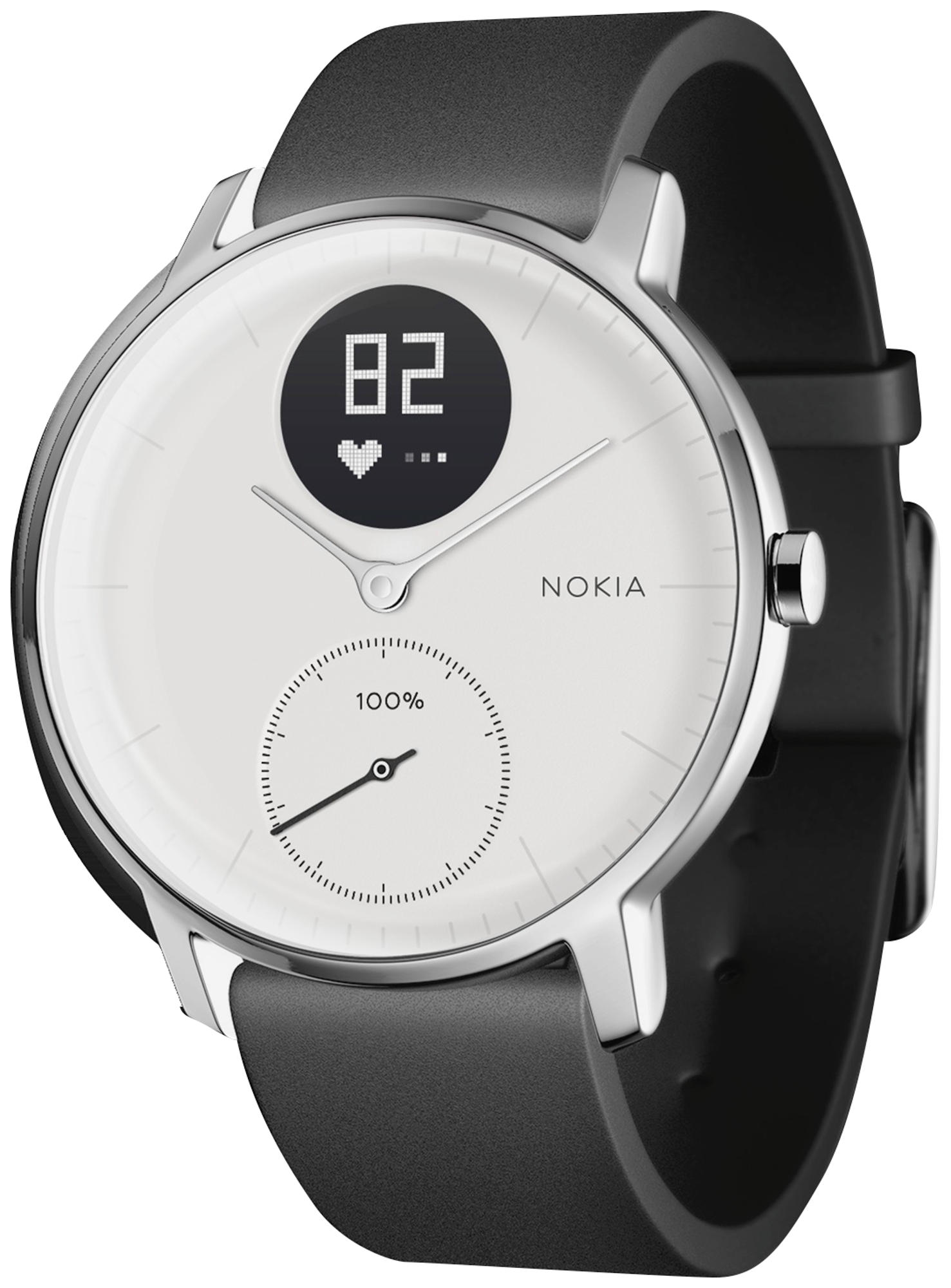 NOKIA Activité STEEL HR Fitnesstracker Edelstahl Silikonband, 36 mm, Schwarz/Weiß