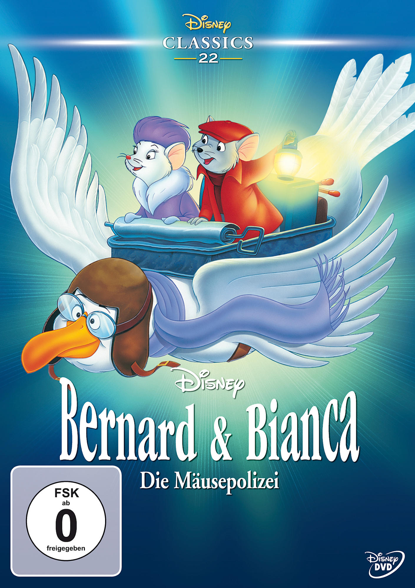 DVD-Cover mit animierten Charakteren auf blauem Hintergrund.