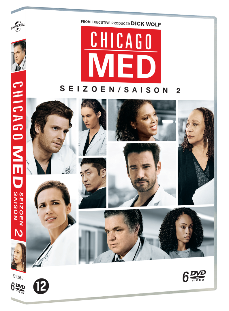 Coffret DVD 'Chicago Med' avec casting et images, fond blanc.