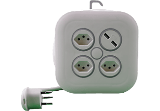 SCHOENENBERGER Câble enrouleur 3x16A + chargeur USB 2.4A - Longueur de câble 7m - Blanc - Boîtier câble (Blanc)