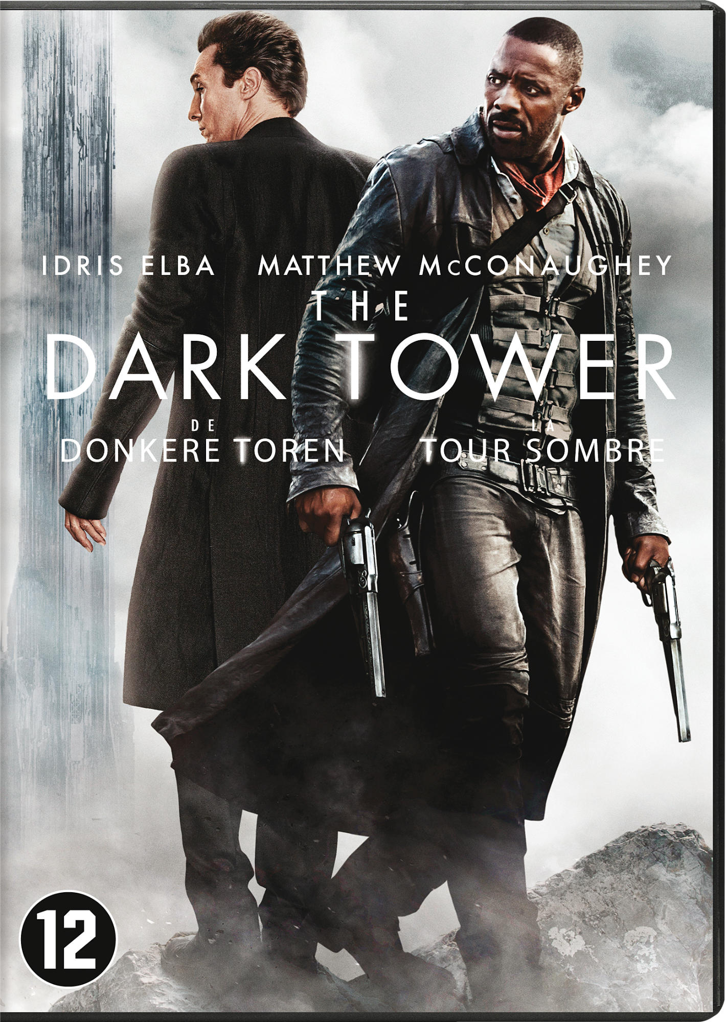 Poster voor de film The Dark Tower. Idris Elba en Matthew McConaughey staan met wapens tegenover elkaar. Titel in grote letters.