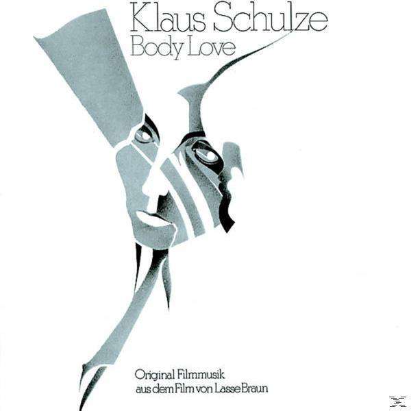 Albumcover. Gesichtsumriss, abstraktes Design. Klaus Schulze, Titel Body Love. Weißer Hintergrund.