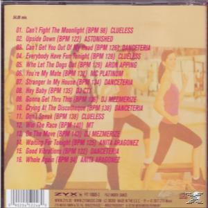CD-Rückseite mit Titelliste. Im Hintergrund tanzen drei Frauen.