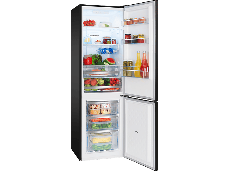AMICA KGC 15495 S Kühlgefrierkombination (E, 250 l, 1800 mm hoch, Schwarze Edelstahloptik)