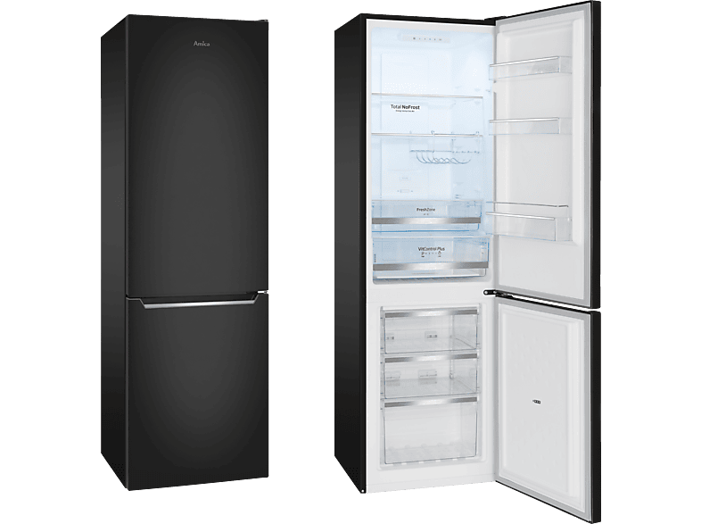 AMICA KGC 15495 S Kühlgefrierkombination (E, 250 l, 1800 mm hoch, Schwarze Edelstahloptik)