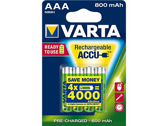 VARTA Longlife - Wiederaufladbare AAA Batterie (Grün/Silber)