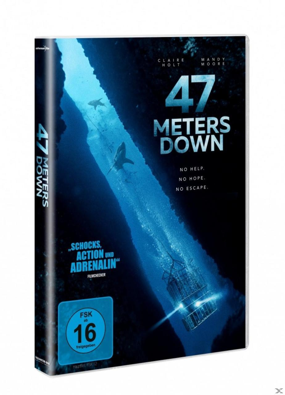 Filmcover. Dunkelblau mit einem Käfig im Wasser. Titel: 47 Meters Down.