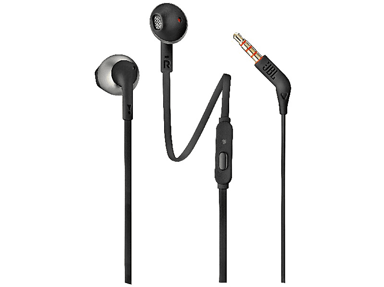 Auriculares- JBL T205BLK, De botón, Con cable, Pure Bass, Micrófono, Jack  3.5,mm