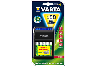 VARTA VARTA LCD Plug Charger - Caricatore - Con 4 x AA Akkus 2100 mAh - Nero - caricabatterie (Nero)