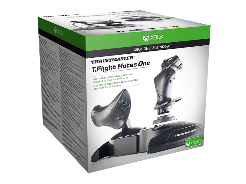 Xbox controller doos: Thrustmaster T.Flight Hotas One, joystick, zwarte en groene verpakking, Xbox One & Windows.