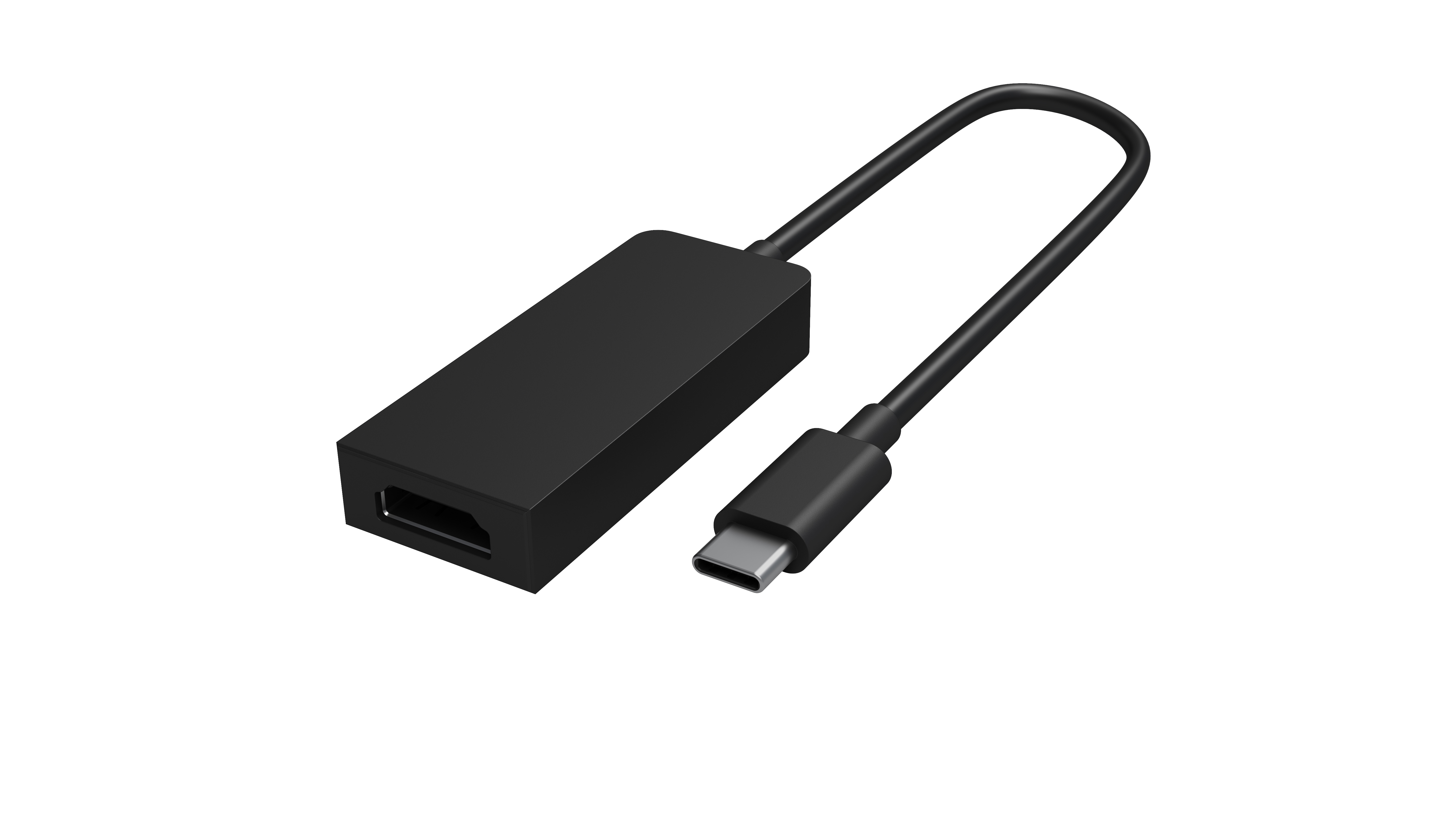 Un adaptateur HDMI vers USB-C noir. Le fond est blanc.