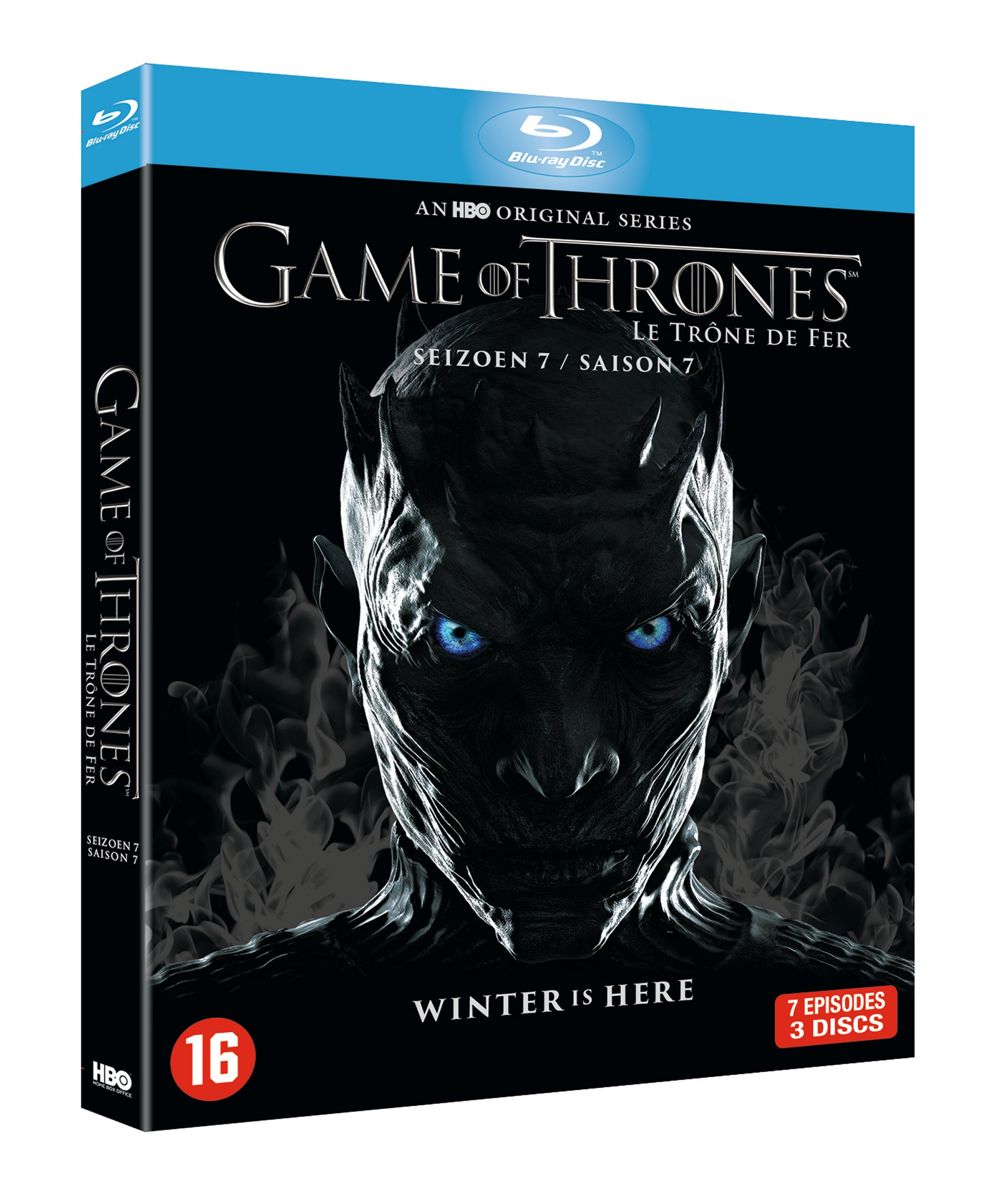 Couverture DVD de "Game of Thrones" Saison 7, une image sombre du Roi de la Nuit.
