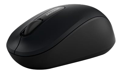 Mouse Microsoft nero. Presenta una rotella di scorrimento e pulsanti.