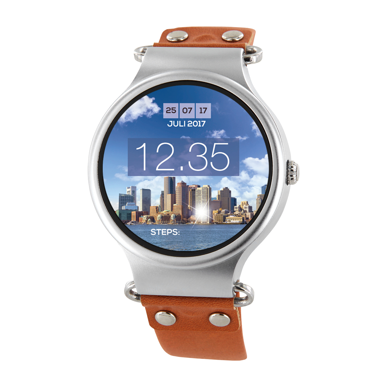 XLYNE XETA XW PRO Smartwatch Metall Leder, 200 x 22 mm, Silber/Braun 