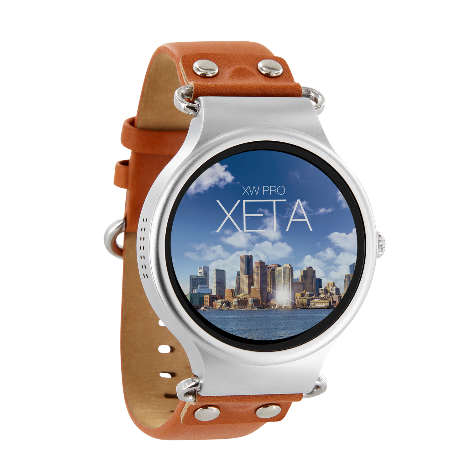 XLYNE XETA XW PRO Smartwatch Metall Leder, 200 x 22 mm, Silber/Braun 