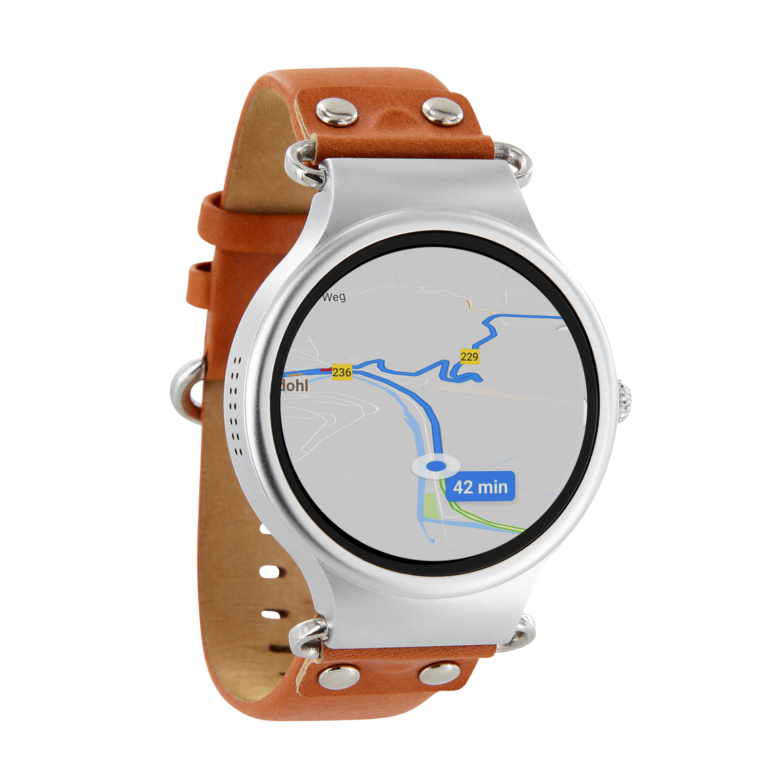 XLYNE XETA XW PRO Smartwatch Metall Leder, 200 x 22 mm, Silber/Braun 