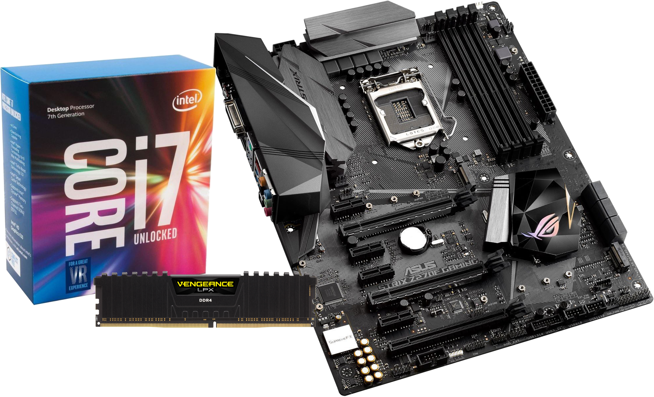 INTEL Core™ i7-7700K, 4.2 GHz + ASUS ROG Strix Z270F Gaming + CORSAIR Vengeance LPX 16GB, DDR4-3000