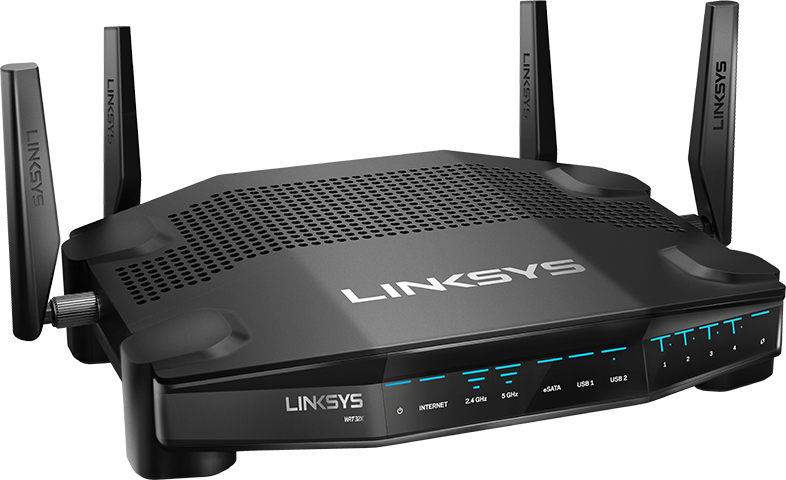 Fekete wifi router antennákkal. Fekete háttér.