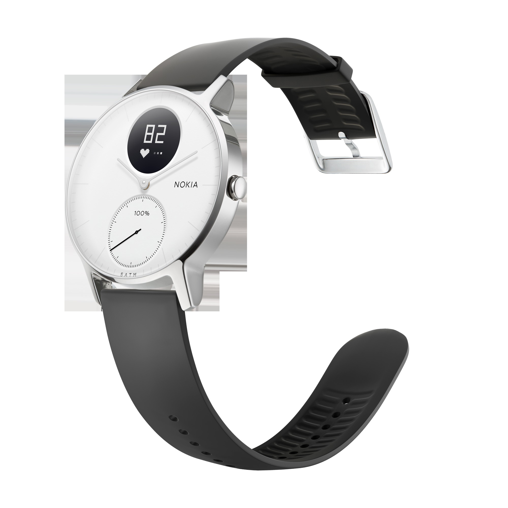 NOKIA Activité STEEL HR Fitnesstracker Edelstahl Silikonband, 36 mm, Schwarz/Weiß