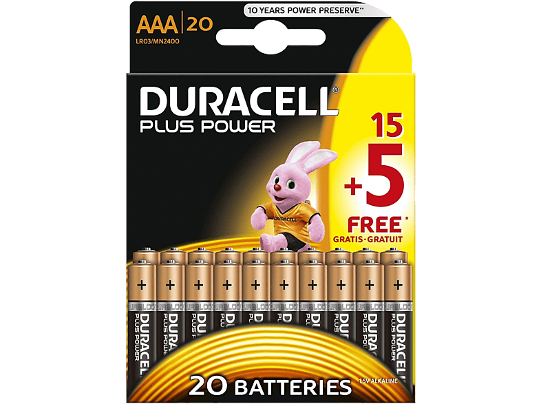 DURACELL Plus Power AAA-batterijen 15+5 pack