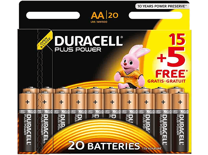 DURACELL Plus Power AA-batterijen 15+5 pack