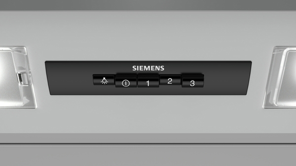 Ein Bedienfeld mit dem Wort Siemens und drei Tasten mit Symbolen für Licht und Geschwindigkeiten.