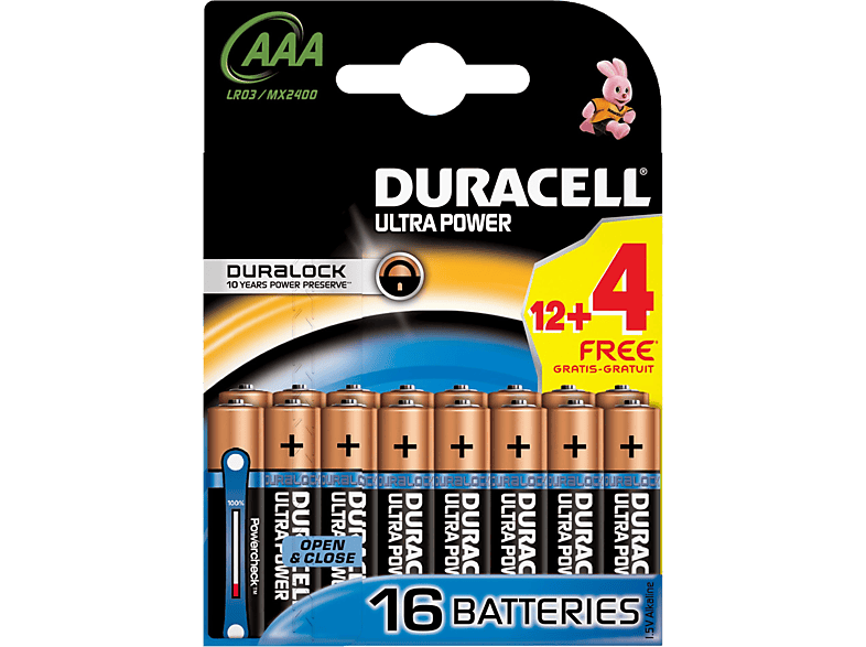 DURACELL Ultra Power AAA-batterijen 12+4 pack