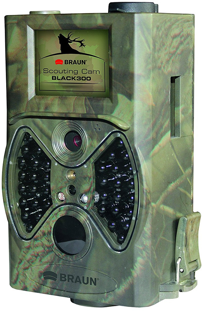 Caméra camouflage avec un écran et la marque Braun.