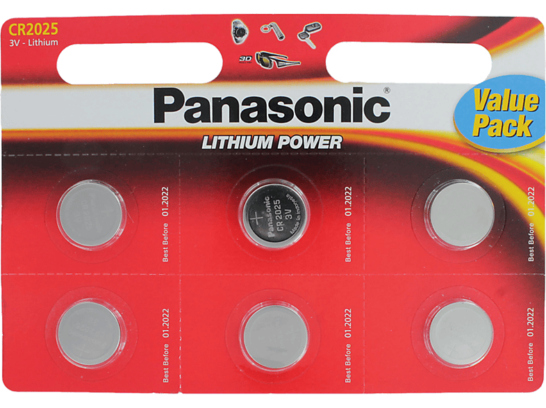 PANASONIC BATTERY CR2025 lithium batterijen 6 pack